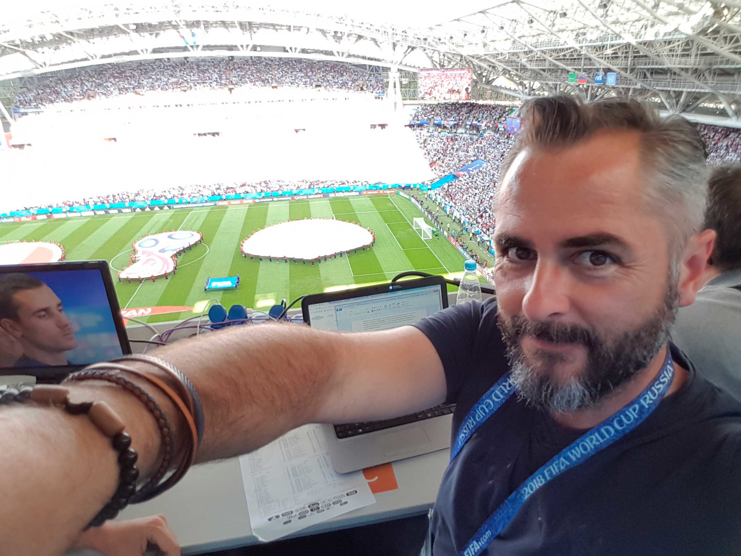 Davy Gounel dans les loges presse de la coupe du monde 2018